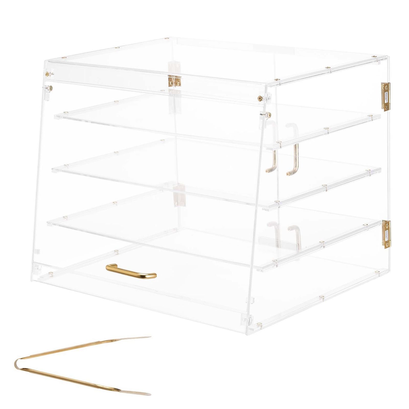 bakery display case, 4 tier commercial countertop pastry display case, clear acrylic bread box for kitchen, party cake cabinet with magnetic rear door for cookie dessert donut, 20.9"x17.1"x16.3"