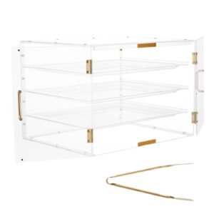 Bakery Display Case, 4-Tier Commercial Countertop Pastry Display Case, Clear Acrylic Bread Box for Kitchen, Party Cake Cabinet with Magnetic Rear Door for Cookie Dessert Donut, 22.4"x17.3"x15.9"