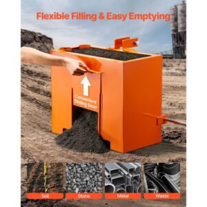 ballast box, 3 point category 1 tractor ballast of 800 lbs capacity, standard 2 inch hitch receiver, heavy duty steel 3.2 ft³ large volume durable loader attachment with sliding door, orange