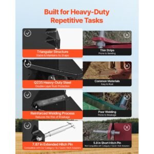 ballast box, 3 point category 1 tractor ballast of 800 lbs capacity, with standard 2 inch hitch receiver, heavy duty steel 5 ft³ large volume durable loader attachment with sliding door, black