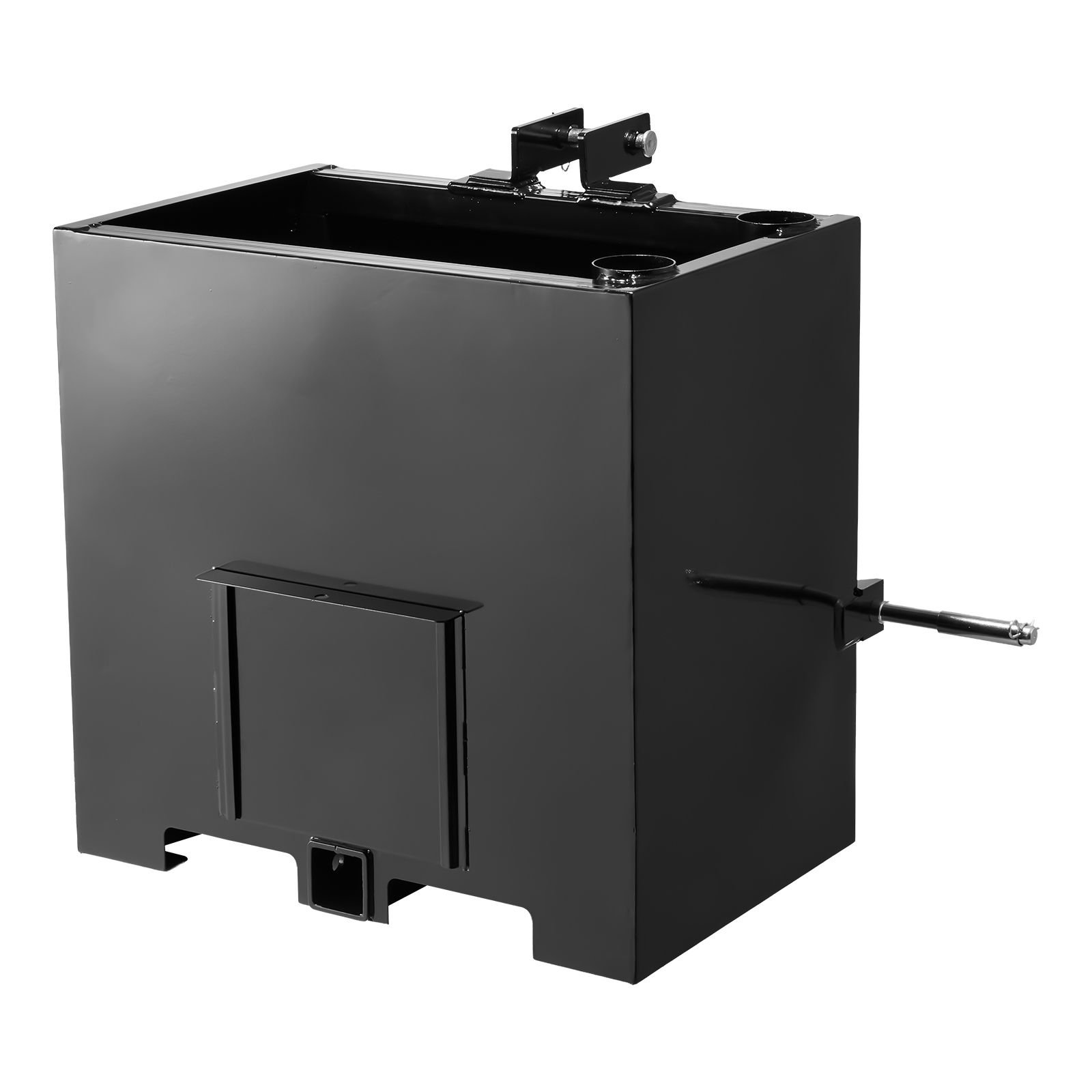 ballast box, 3 point category 1 tractor ballast of 800 lbs capacity, with standard 2 inch hitch receiver, heavy duty steel 5 ft³ large volume durable loader attachment with sliding door, black