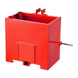 Ballast Box, 3-Point Category 1 Tractor Ballast of 800 lbs Capacity, with Standard 2 Inch Hitch Receiver, Heavy-Duty Steel 5 ft³ Large Volume Durable Loader Attachment with Sliding Door, Red