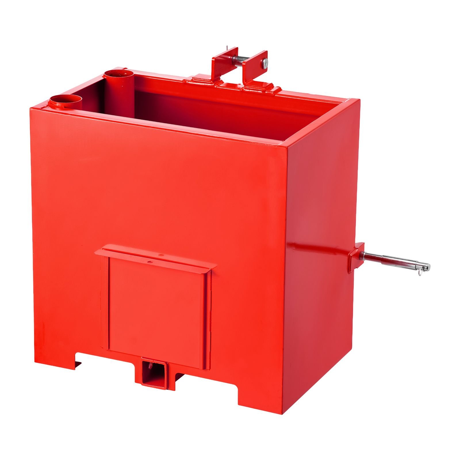 ballast box, 3 point category 1 tractor ballast of 800 lbs capacity, with standard 2 inch hitch receiver, heavy duty steel 5 ft³ large volume durable loader attachment with sliding door, red