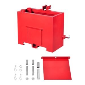 Ballast Box, 3-Point Category 1 Tractor Ballast of 800lbs Capacity, for 2 Inch Hitch Receiver, Heavy-Duty Steel 4.3 ft³ Large Volume Loader Attachment with Sliding Door, Red