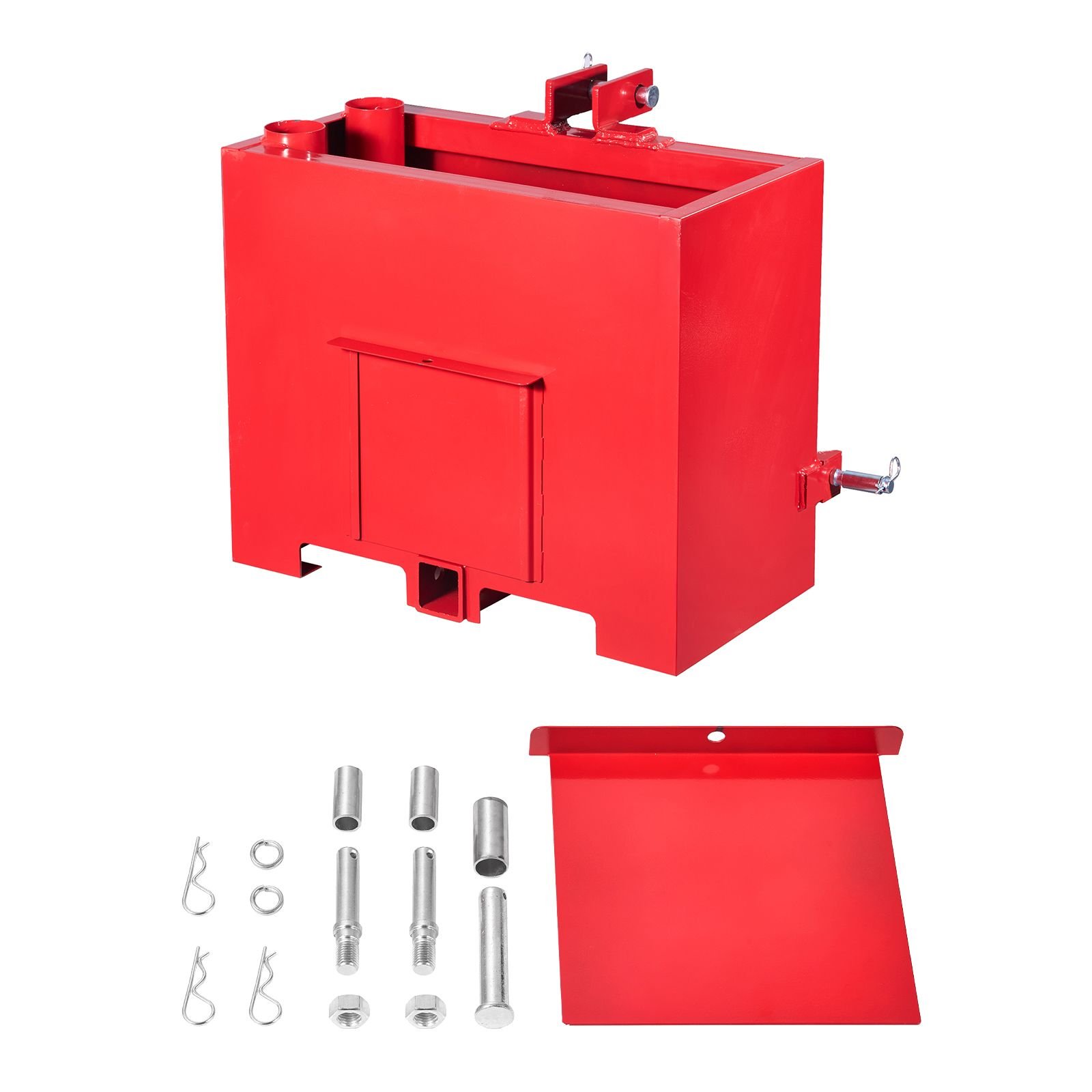 ballast box, 3 point category 1 tractor ballast of 800lbs capacity, for 2 inch hitch receiver, heavy duty steel 4.3 ft³ large volume loader attachment with sliding door, red