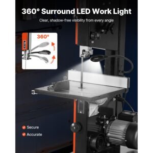 band saw, 10 inch, two speed benchtop bandsaw with 373w 1/2 hp motor, 6 in max cutting height, 13.2 x 13.4 in cast iron table, with 360° work light, miter gauge, fence, band saw for woodworking