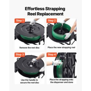 banding strapping cart, fit for pet / pp / steel strap coils with 8 or 16 inches core size, heavy duty strapping dispenser equipped with upgrade drum brake, built in spacious tray for tools