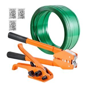 Banding Strapping Kit, Heavy Duty Banding Sealer Tool with 1000 ft Length PET Band, 300 Metal Seals, Plastic Manual Pallet Packaging Strapping Kit for Warehouse/Shipping/Moving/Home, Orange