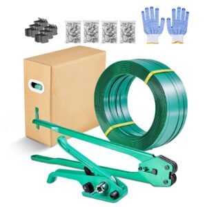 Banding Strapping Kit, Heavy Duty Banding Sealer Tool with 1500 ft PET Band, 450 Metal Seals, 150 Corner Protectors & Gloves, Plastic Pallet Packaging Strapping Kit for Warehouse/Shipping/Moving