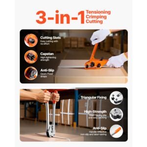 banding strapping kit, heavy duty banding sealer tool with 3200 ft length pp band, 1000 metal seals, 50 corner protectors, plastic pallet packaging strapping kit for warehouse/shipping/moving