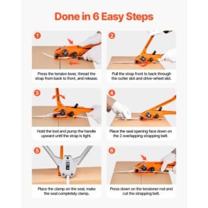 banding strapping kit, heavy duty banding sealer tool with 330 ft length pp band, 100 metal seals, plastic manual pallet packaging strapping kit for warehouse/shipping/moving/home, orange