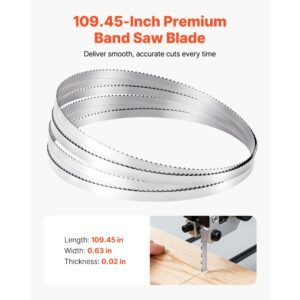 bandsaw blade, 109.45 inch length, 4 tpi band saw blade with 18 hrc hardened sharp teeth, high strength carbon steel, 0.6 inch width, replacement for major woodworking band saw brands, 1 pack