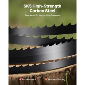 bandsaw blade, 60 inch length, 6 tpi band saw blade with 15 hrc hardened sharp teeth, sk5 high strength carbon steel, 0.25 inch width, replacement for major woodworking band saw brands, 1 pack