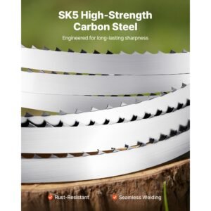 bandsaw blade, 72 inch length, 4 tpi band saw blade with 18 hrc hardened sharp teeth, sk5 high strength carbon steel, 0.5 inch width, replacement for major woodworking band saw brands, 1 pack