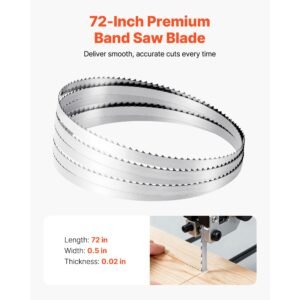 bandsaw blade, 72 inch length, 4 tpi band saw blade with 18 hrc hardened sharp teeth, sk5 high strength carbon steel, 0.5 inch width, replacement for major woodworking band saw brands, 1 pack