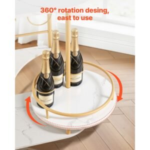 bar cart, 3 tiers home kitchen serving carts, modern round rolling utility station on wheels, mobile drink beverage trolley w/ wooden shelf, wine rack, glass holder, for living dining room, gold