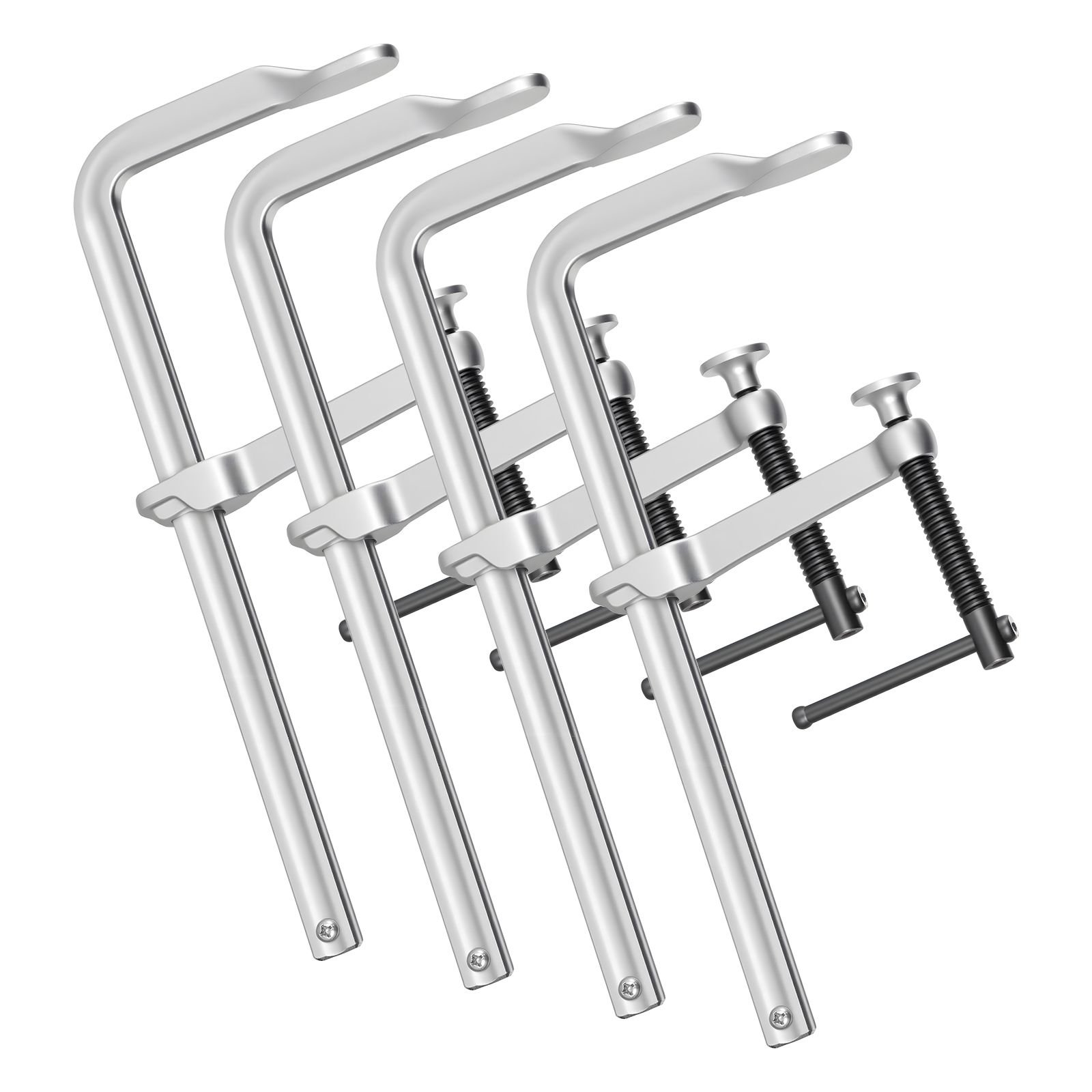 bar clamps for woodworking, 4 pack, 12" opening, 4.72 in throat depth, 1200 lbs load limit, sturdy steel forging and casting, with swivel jaw and t handle, for wood working and metal working