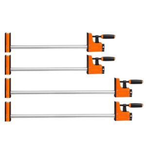 Bar Clamps for Woodworking, 4-Pack, 24" and 31" F Clamps, 1100 lbs Load Limit, Clamp/Spreader 2 Modes, Soft Rubber Pads, Ergonomic Handle, Carbon Steel Bar, for Wood Working and Metal Working