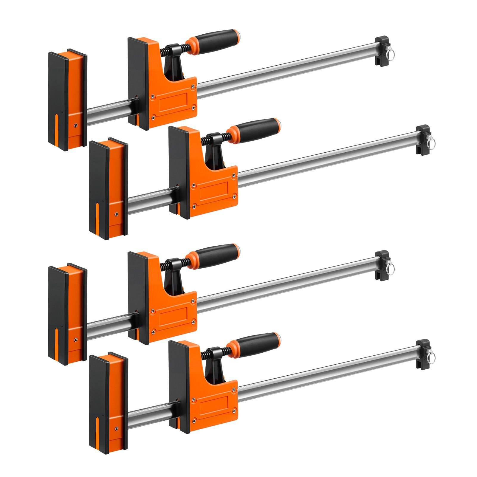 bar clamps for woodworking, 4 pack, 24" opening f clamps, 1500 lbs load limit, clamp/spreader 2 modes, soft rubber pads, ergonomic handle, carbon steel bar, for wood working and metal working