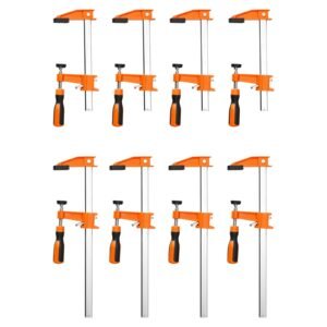 Bar Clamps for Woodworking, 8-Pack, 6" and 12" F Clamps, 600 lbs Load Limit, with Plastic Pad and Self-Locking Design, Malleable Iron and Carbon Steel, for Wood Working and Metal Working