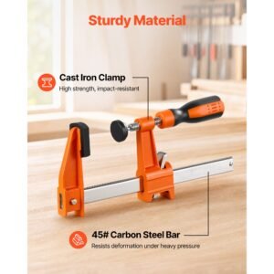 bar clamps for woodworking, 8 pack, 6" and 12" f clamps, 600 lbs load limit, with plastic pad and self locking design, malleable iron and carbon steel, for wood working and metal working