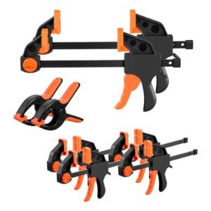 Bar Clamps for Woodworking, 8-Pack, 6" and 12", with Spring Clamps, One-Handed Clamp/Spreader, 154 lbs Load Limit, Quick Release, Self-Locking Design, for Wood Working and Metal Working