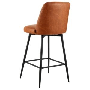 bar stool set of 2, 27 inch counter height swivel stools, modern pu leather counter barstool with backrest and metal legs, armless bar chair, island barstool for kitchen, dining room, brown