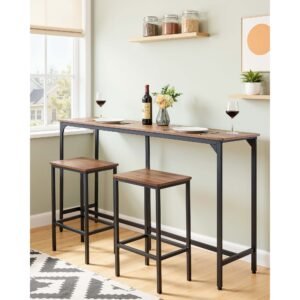 bar table, 1pcs 53″ kitchen bar table, tall dining tables with rounded edge, rectangular high top kitchen tables for balcony, living room, light brown, black, extended horizontal design