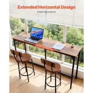 bar table, 1pcs 53″ kitchen bar table, tall dining tables with rounded edge, rectangular high top kitchen tables for balcony, living room, light brown, black, extended horizontal design