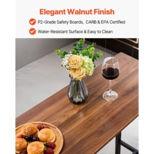 bar table, 3pcs 47″ bars tables set, bar tables and chair set with rounded edge design, rectangular pub table with two stools for office desk, breakfast corner, mini bars, rustic brown, black