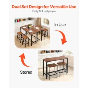 bar table, 3pcs 47″ bars tables set, bar tables and chair set with rounded edge design, rectangular pub table with two stools for office desk, breakfast corner, mini bars, rustic brown, black
