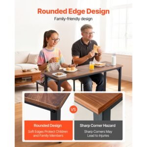 bar table, 3pcs 47″ bars tables set, bar tables and chair set with rounded edge design, rectangular pub table with two stools for office desk, breakfast corner, mini bars, rustic brown, black