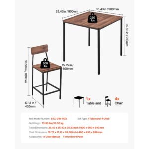 bar table, 5pcs 35″ bars tables set, bar tables and chair set with rounded edge design, square pub table with four stools for living room, dining room, kitchen, walnut color, black