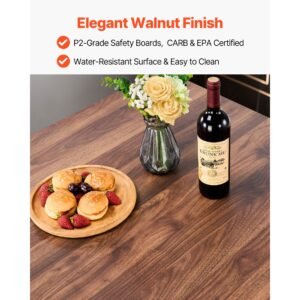 bar table, 5pcs 35″ bars tables set, bar tables and chair set with rounded edge design, square pub table with four stools for living room, dining room, kitchen, walnut color, black