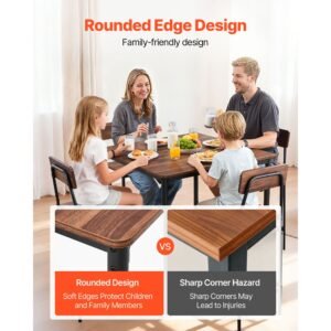 bar table, 5pcs 35″ bars tables set, bar tables and chair set with rounded edge design, square pub table with four stools for living room, dining room, kitchen, walnut color, black