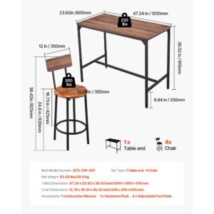 bar table, 5pcs 47″ bars tables set, bar tables and chair set with rounded edge design, rectangular pub table with four stools for living room, dining room, kitchen, walnut color, black