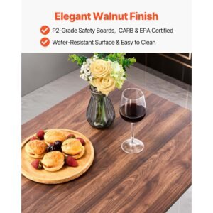 bar table, 5pcs 47″ bars tables set, bar tables and chair set with rounded edge design, rectangular pub table with four stools for living room, dining room, kitchen, walnut color, black