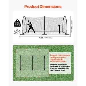 baseball batting cage, 19.9 x 12.0 x 8.2 ft freestanding portable batting cage, hitting cages with 30 ply knotted hdpe & pitching machine opening, battings cages netting for indoor outdoor