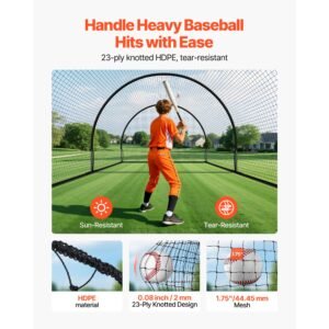 baseball batting cage, 19.9 x 12.0 x 8.2 ft freestanding portable batting cage, hitting cages with 30 ply knotted hdpe & pitching machine opening, battings cages netting for indoor outdoor