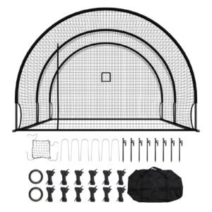 Baseball Batting Cage, 19.9 x 12.0 x 8.2 FT Freestanding Portable Batting Cage, Hitting Cages with 30-Ply Knotted HDPE & Pitching Machine Opening, Battings Cages Netting for Indoor Outdoor