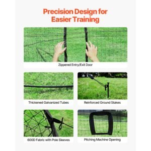 baseball batting cage, 19.9 x 12.0 x 8.2 ft freestanding portable batting cage, hitting cages with 30 ply knotted hdpe & pitching machine opening, battings cages netting for indoor outdoor