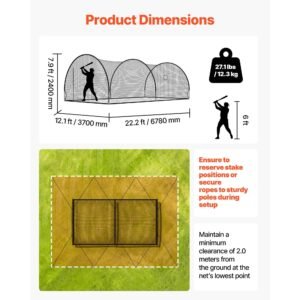 baseball batting cage, 22.2 x 12.1 x 7.9 ft freestanding portable batting cage, hitting cages with 4 ply knotless polyester & pitching machine opening, battings cages netting for indoor outdoor