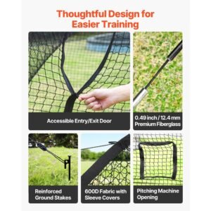 baseball batting cage, 22.2 x 12.1 x 7.9 ft freestanding portable batting cage, hitting cages with 4 ply knotless polyester & pitching machine opening, battings cages netting for indoor outdoor