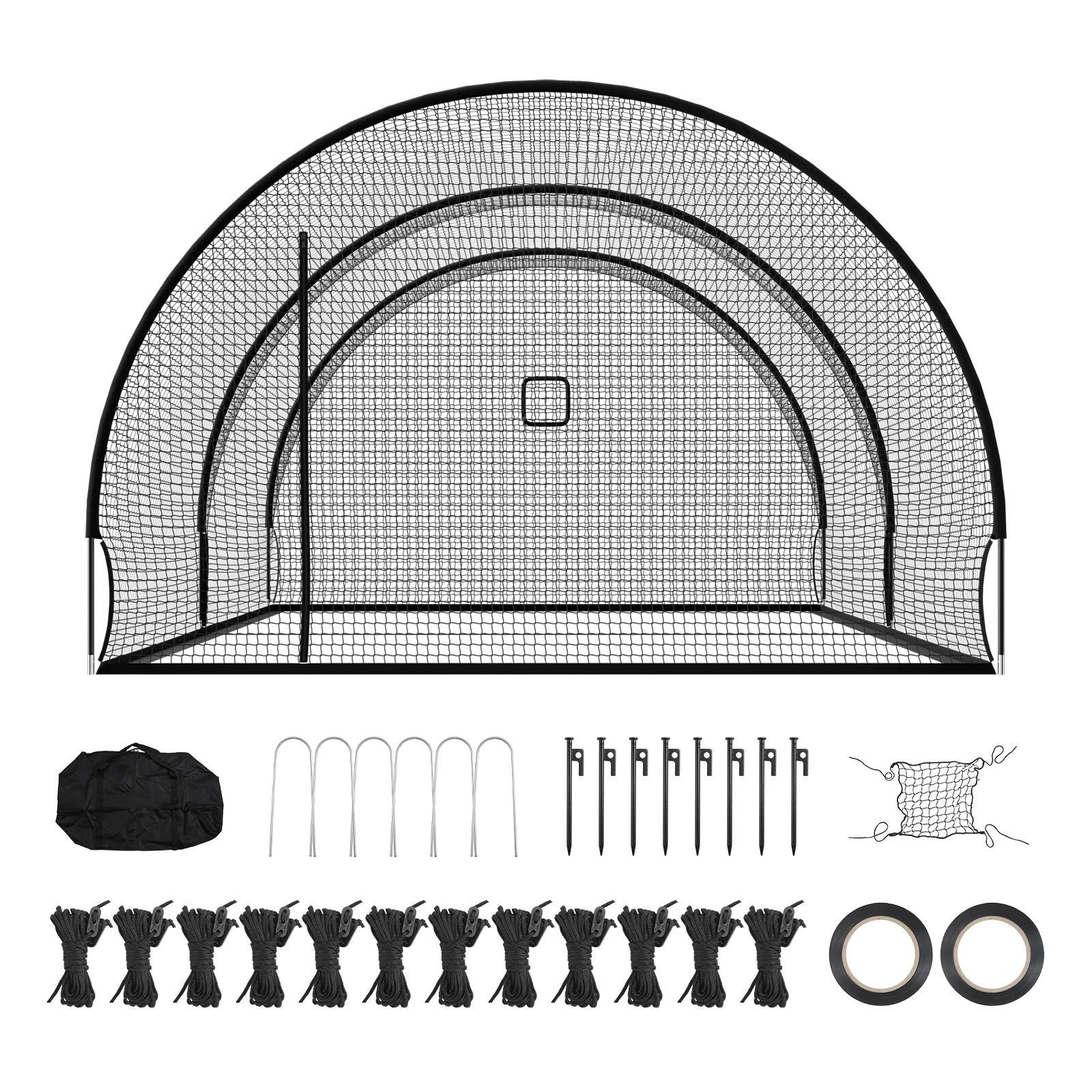 baseball batting cage, 22.2 x 12.1 x 7.9 ft freestanding portable batting cage, hitting cages with 4 ply knotless polyester & pitching machine opening, battings cages netting for indoor outdoor