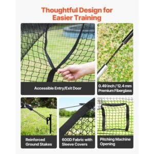 baseball batting cage, 33.0 x 12.0 x 9.8 ft freestanding portable batting cage, hitting cages with 4 ply knotless polyester & pitching machine opening, battings cages netting for indoor outdoor