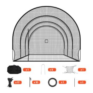 Baseball Batting Cage, 33.0 x 12.0 x 9.8 FT Freestanding Portable Batting Cage, Hitting Cages with 4-Ply Knotless Polyester & Pitching Machine Opening, Battings Cages Netting for Indoor Outdoor