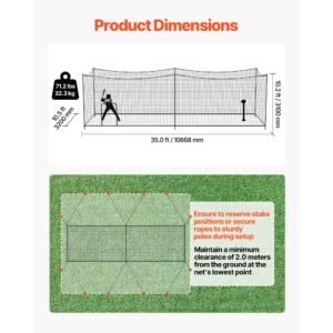 baseball batting cage, 35.0 x 10.5 x 10.2 ft freestanding portable batting cage, hitting cages with 45 ply knotted hdpe & long positioning ropes, battings cages netting for indoor outdoor