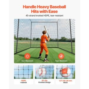 baseball batting cage, 35.0 x 10.5 x 10.2 ft freestanding portable batting cage, hitting cages with 45 ply knotted hdpe & long positioning ropes, battings cages netting for indoor outdoor