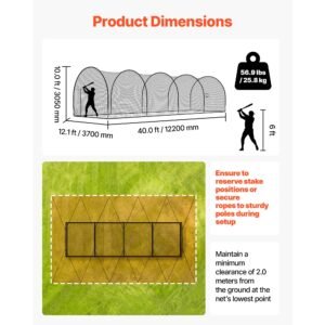 baseball batting cage, 40.0 x 12.1 x 10.0 ft freestanding portable batting cage, hitting cages with 4 ply knotless polyester & pitching machine opening, battings cages netting for indoor outdoor