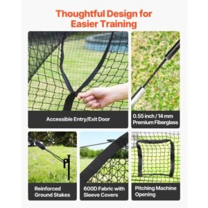 baseball batting cage, 40.0 x 12.1 x 10.0 ft freestanding portable batting cage, hitting cages with 4 ply knotless polyester & pitching machine opening, battings cages netting for indoor outdoor